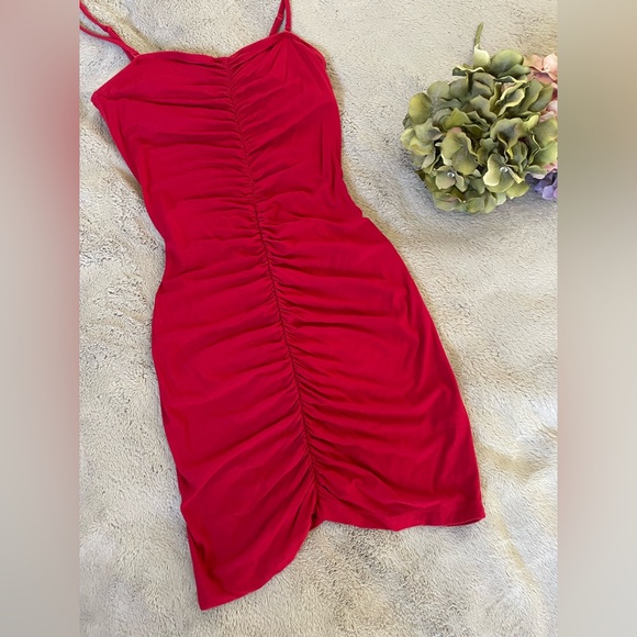 Red Ruched Dress - Picture 2 of 5
